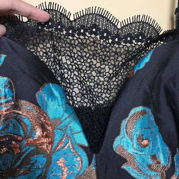 ASOS Salon Womens Metallic Flower Jacquard Midi Dress Blue Black Size 12 Prom - Picture 8 of 16